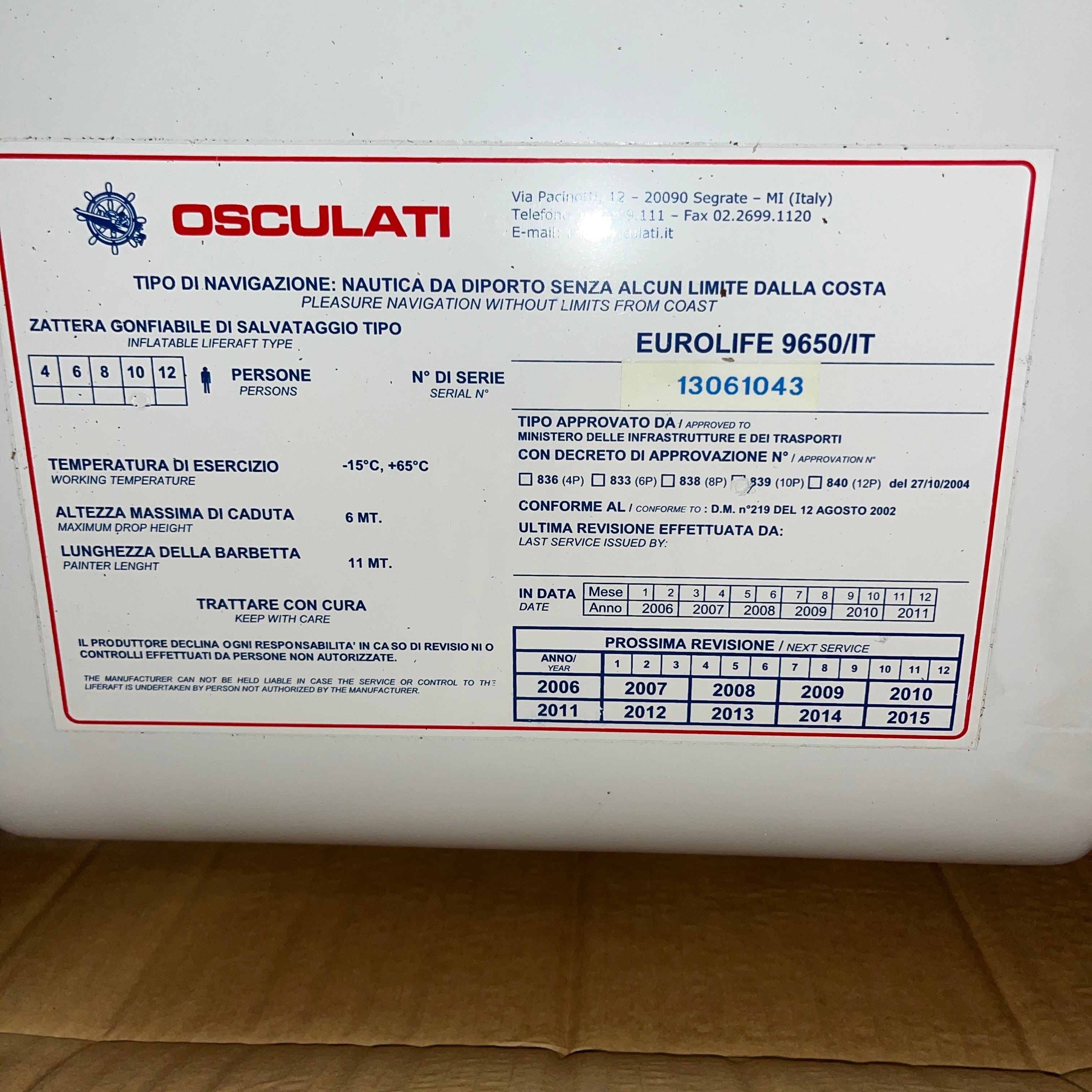 Eurolife 10 -person Safety Life raft in container - 22,709.10