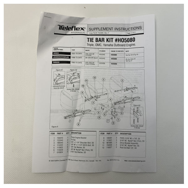 Seastar Triple Engine Outboard Tie Bar komplet - HO5080