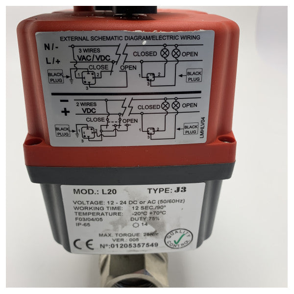J+J L20 J3 električno upravljani kuglasti ventil 1 inč od nehrđajućeg čelika 
