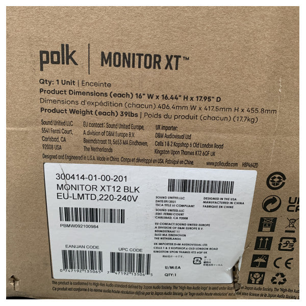 Polk Monitor XT12 12 pouces Subwoofer 100W - MXT12SUBBK