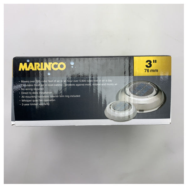 Marinco solaire Minivent 1000 en acier inoxydable, ventilateur de 3 pouces.