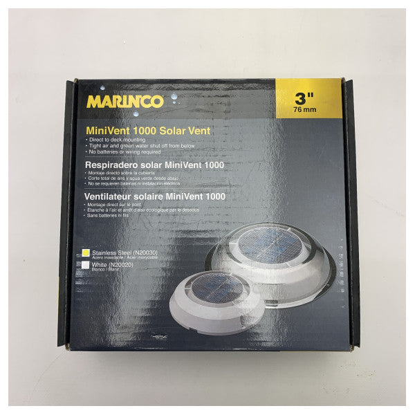 Marinco solaire Minivent 1000 en acier inoxydable, ventilateur de 3 pouces.