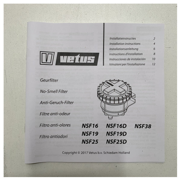 Vetus NSF38 38 mm geur filter voor vuilwatertank