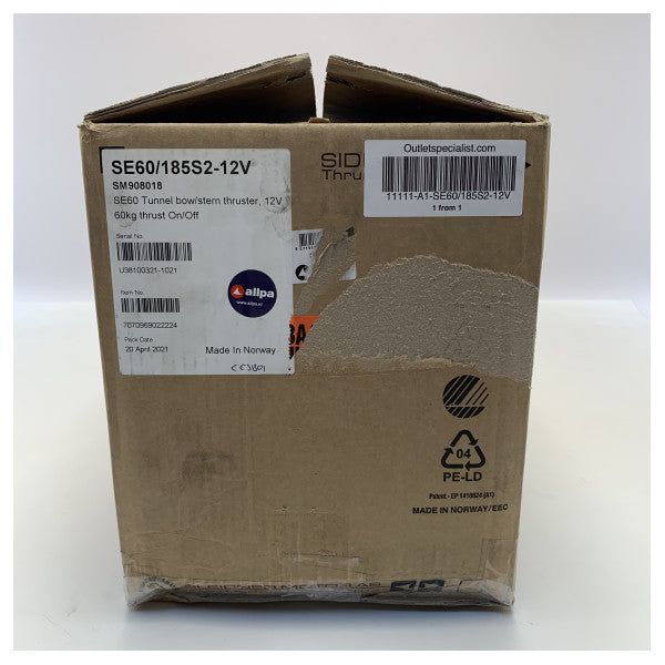 Підрулюючий пристрій Sleipner Side Power SE60 60 KGF | 185 мм | 12В носовий і кормовий - SE60/185S2-12V