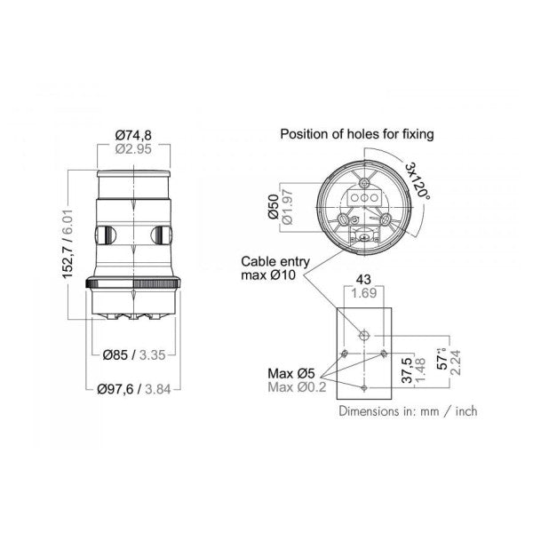 Aqua Signal seria 34 3-kolorowe światło LED i światło kotwiczne - SW34/TDH 34