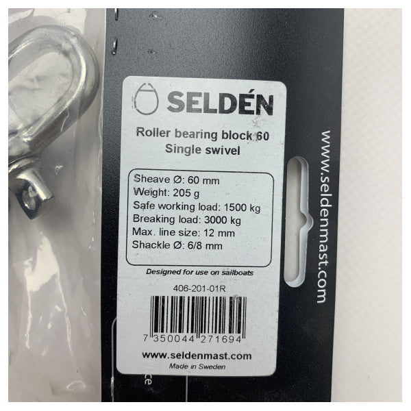 Selden RBB60 Bloc de roulement à billes simples 60 mm - ligne de 12 mm