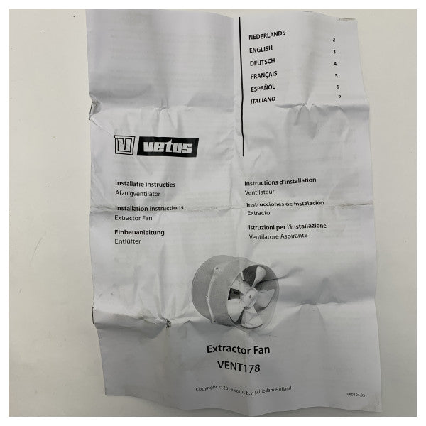 Vetus VENT17812 Inline-Ventilator 12V 12 m3 D178 mm