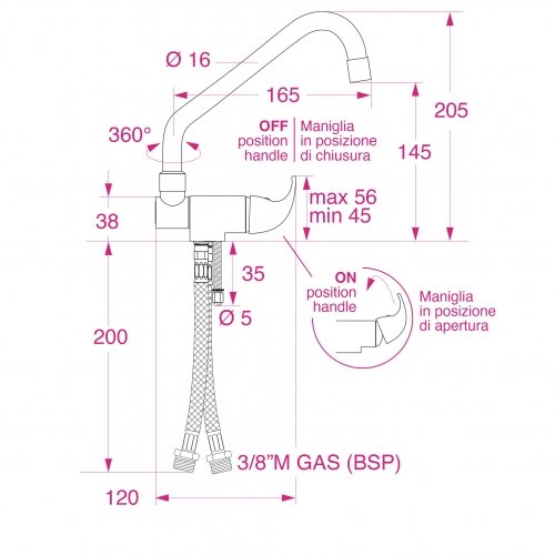 Barka ML2100/L kitchen mixer fold down chrome design