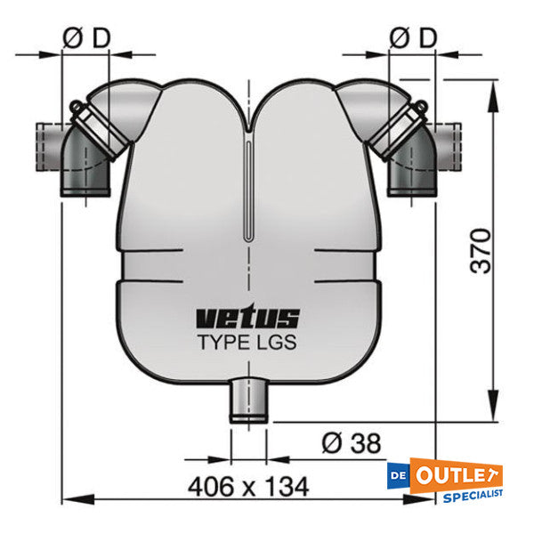 Vetus LGS4038 Separator ispušnih plinova 40 mm - odvod 38 mm