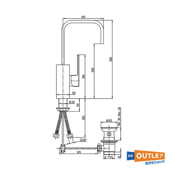 Piani Washbasin Mixed Chrome - 84CR250R