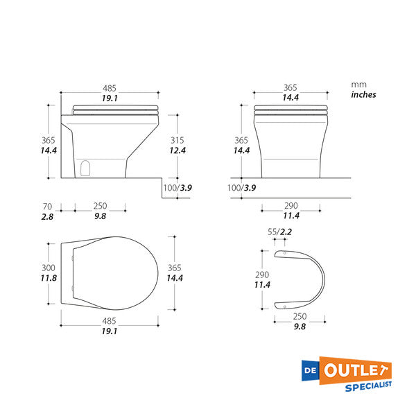 Tecma Compass weiß elektrische Toilette 12V niedrig - T-COM012PW/E