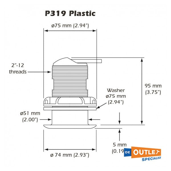 Raymarine P319 kunststof tru-hull depth transducer - M78713