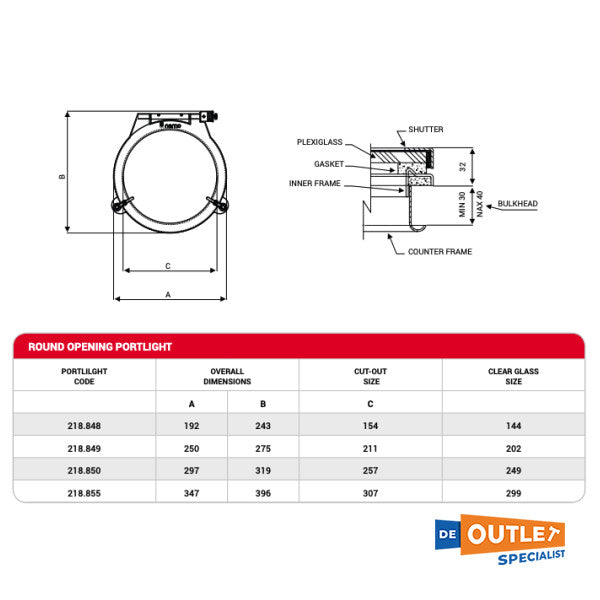 Nemo 218,850 Porthole de acero inoxidable D257 mm