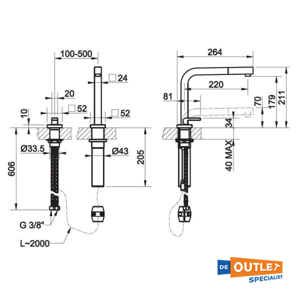 Одноричажна хромована кухонна вкладка Gessi регульована гаряча | холодна - 17423-031