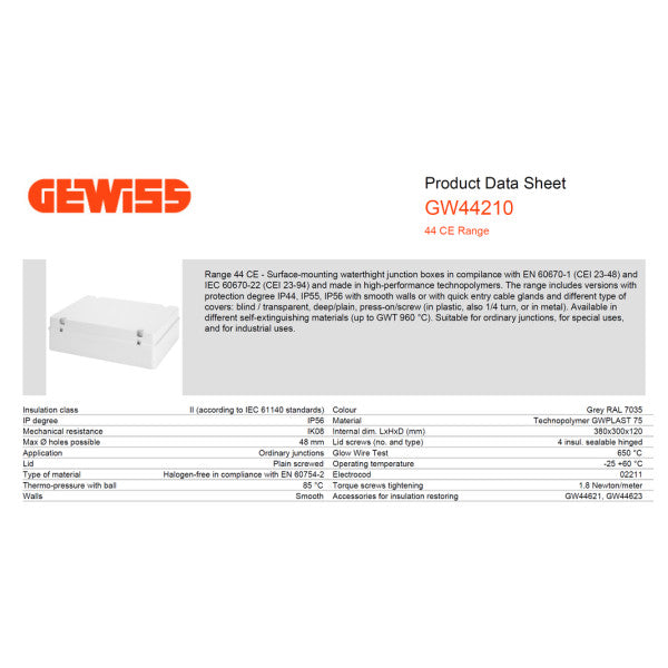 Geans IP56 Grey Electric Junction Box 380 x 300 x 120 mm - GW 44 210