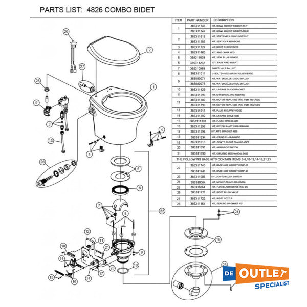 Dometische Serie 4826 Vakuumtoilette mit Bidet 24V - 317487340