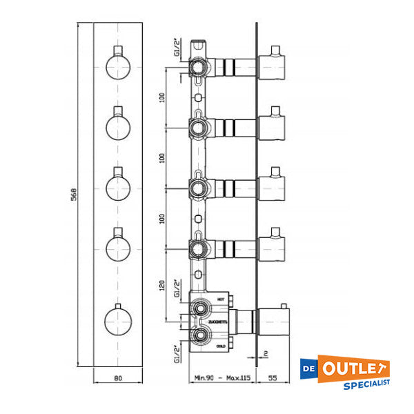 Zucchetti Universal Thermostat Duschkran gebaut -in -Modul - R99793