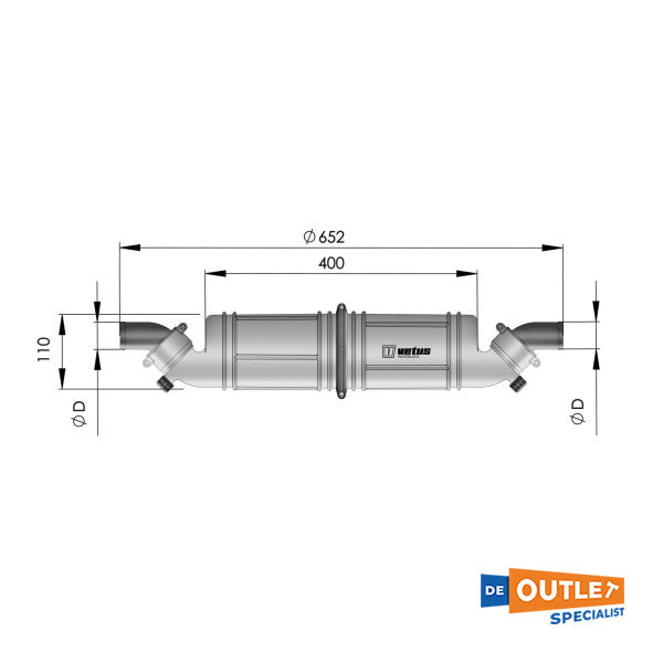 Vetus nlp375 75 mm Waterlock - Auspuff -Schalldämpfer kunstsof