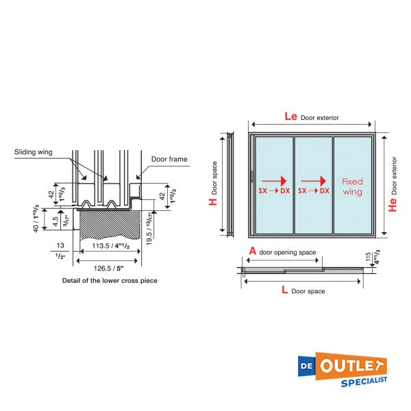 Opacmare 204 thee wing opening stainless steel door 2200 x 1980 mm