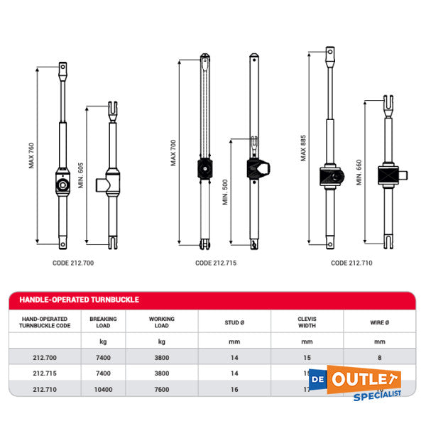 NEMO 212.710 Stainless Steel Stay Adjuster - Turnbuckle