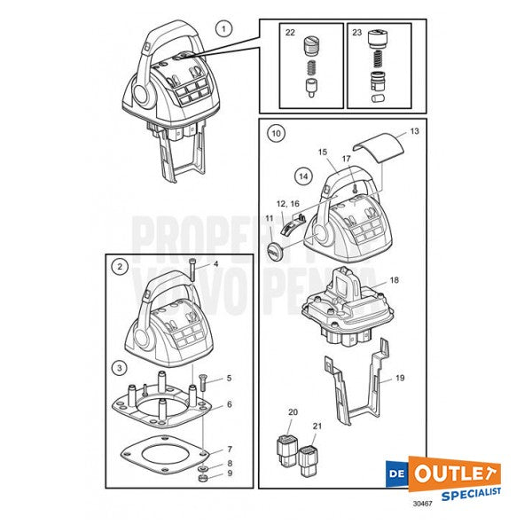 ボルボ ペンタ EVC シングルレバー コントロールハンドル トップマウント - 21275312