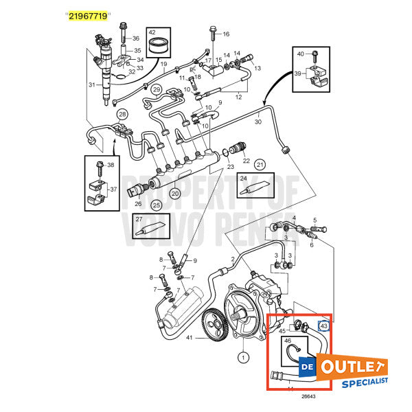 Volvo Penta Fixed Kraftstoff Rückgabeverbindung Schlauch - 21967719