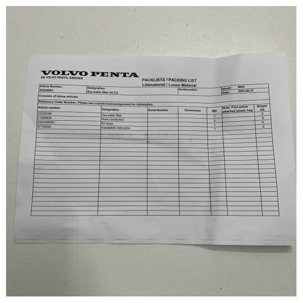 Volvo Penta 2,5 inç deniz suyu süzgeci | filtre kiti - 23224983