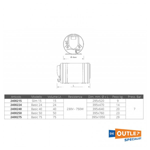 ISOTHEMP BASIC 75 75L Edelstahlkessel mit Motorheizung 230 V