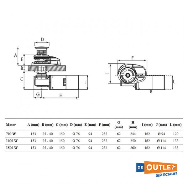 Lofrans X2 1000W котвена лебедка от неръждаема стомана 8 mm / 24V