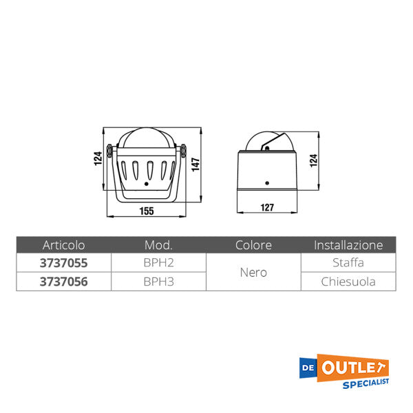 Riviera BPH3 Bussola a liquido Phoenix nera montata in superficie 12/24V