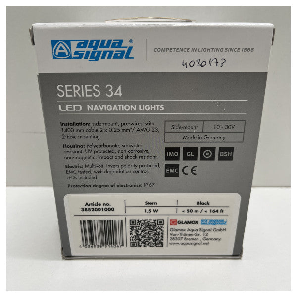 Aqua Signal серия 34 LED кърмова навигационна светлина черна 12/24V - 3852001000