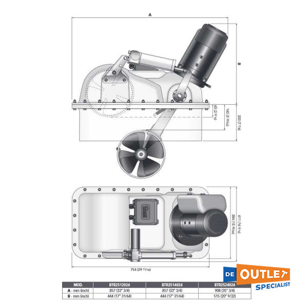 Quick BTR250 250 mm | 240 KGF | 24V Retractable Bowthrester - BTR2524024