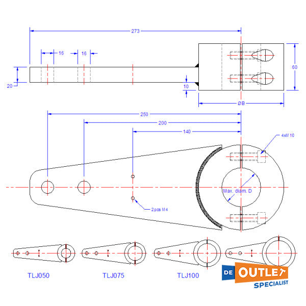 Jefa Aluminium Pins Hebelarm 75 mm - TLJ075