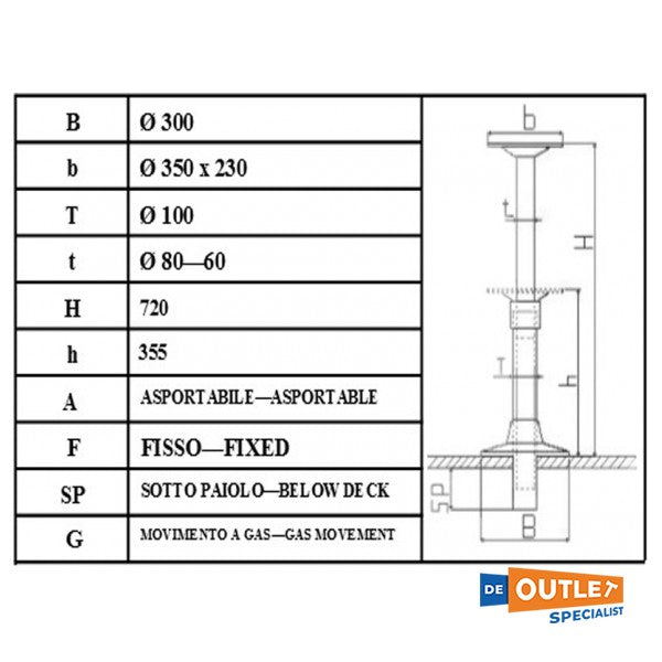 SA FE alüminyum ayarlanabilir masa desteği 325 / 720 mm - 30.3072/S.2 G F