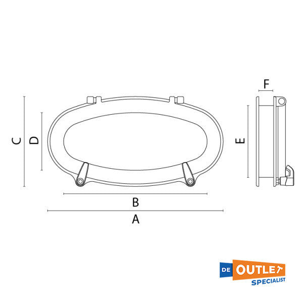 Foresti Suardi Oval Bullauge Öffnung Aluminium 460 x 205 - 912B