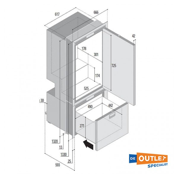 Vitrifrigo DW250 BTX 157L koelkast met 75L vriezer / ijsmaker 12/24/230V