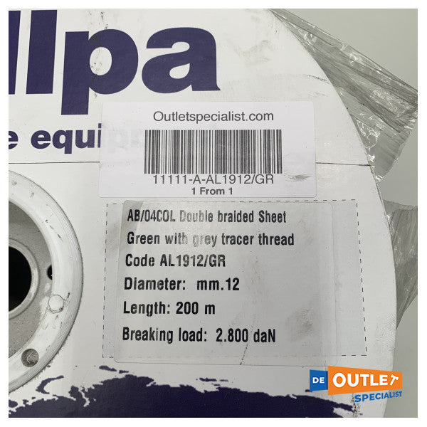 Rolka podwójnie plecionej linki Allpa Allcord 12 mm zielona 200 mm - AL1912/GR