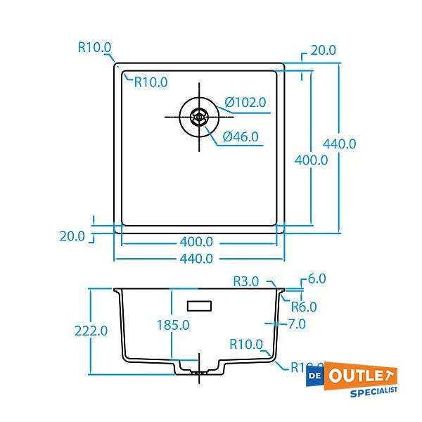 Caressi CAGRPP40BK-FL zwarte spoelbak 40 x 40 cm