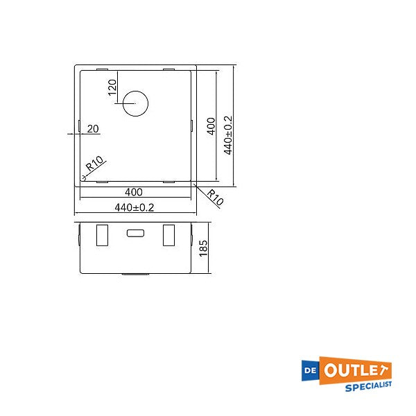 Caressi CAPP40R10 RVS spoelbak 40 x 40 cm