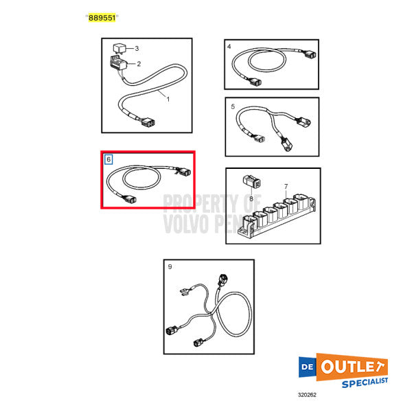 Volvo Penta EVC wiring connection cable 9 meter - 889551