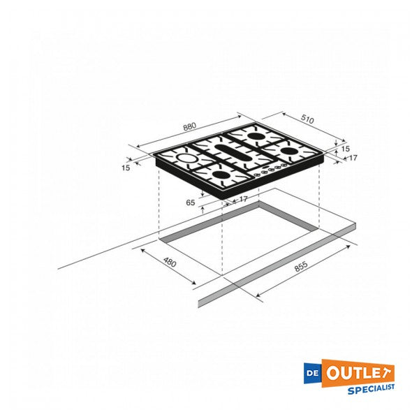 Boretti 90 cm 4-pits rvs gaskookplaat met frytop - GK907IX