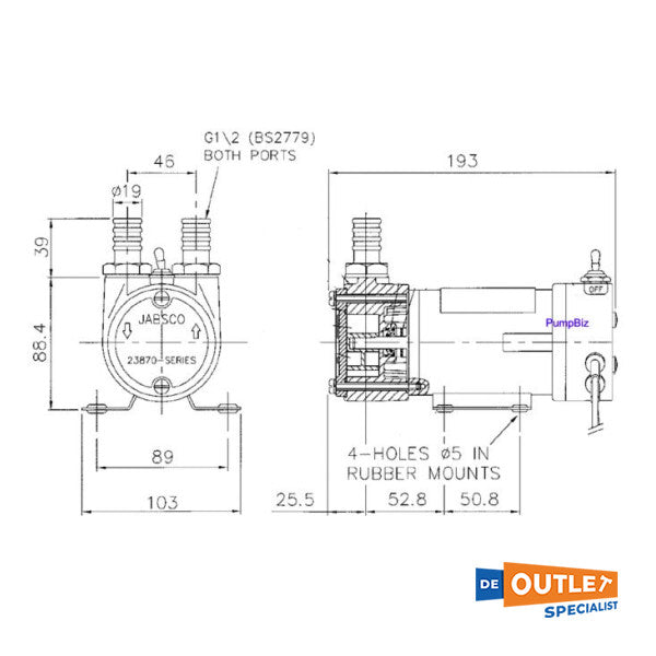 Jabsco 12V selbstansaugende Dieseltransfer-/Kraftstoffpumpe - 23870-1200