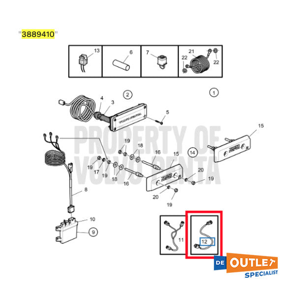 Volvo Penta Câble d'extension de protection contre la corrosion active - 3889410