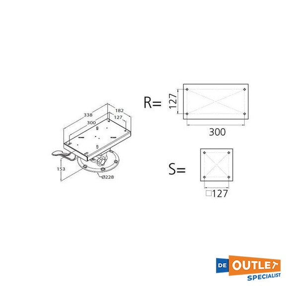 Vetus verstellbare Aluminium-Steuersitzbasis mit Schieber / Drehgelenk - PCS15