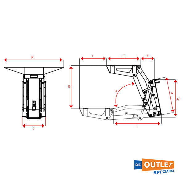 Opacmare 5227 Single Arm Stainless Steel Hydraulic Tender Lift 600 kg 12V