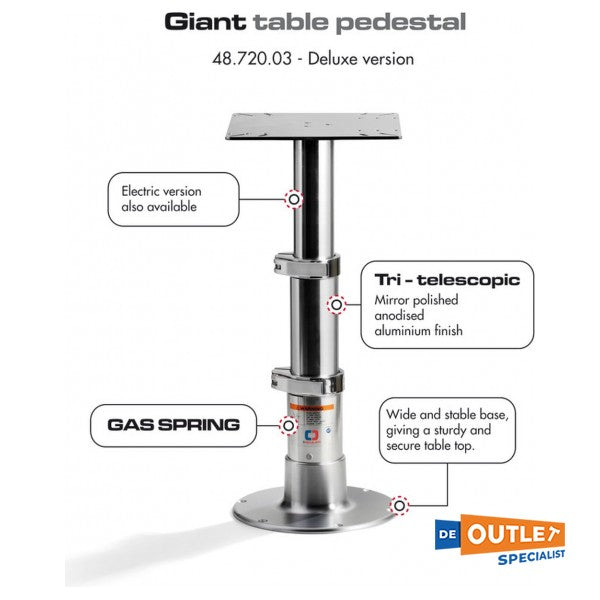 Osculati RVS 3-delige tafelpoot verstelbaar 345 - 715 mm