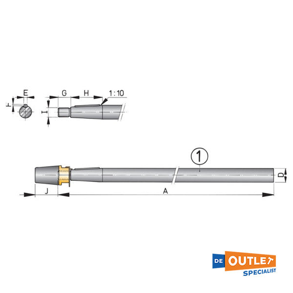 Stainless steel propeller drive shaft L 366 mm / D 20 mm - TMP0230