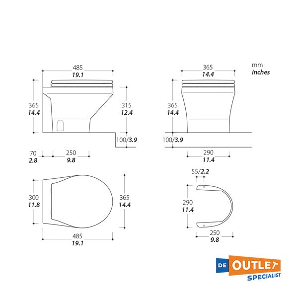 Tecma Compass Short elektrische 12V Marinetoilette