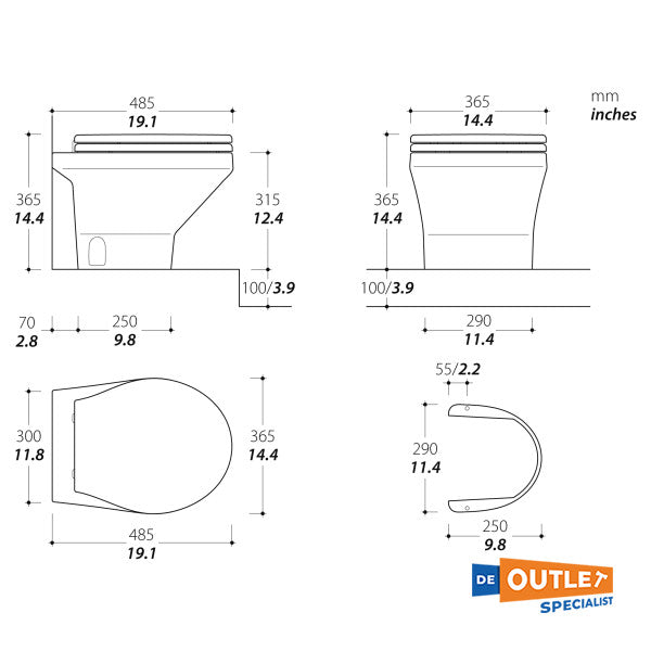 Tecma kompass elektrisk skip toalett lav 12v med myk nært - com012pw/tsft