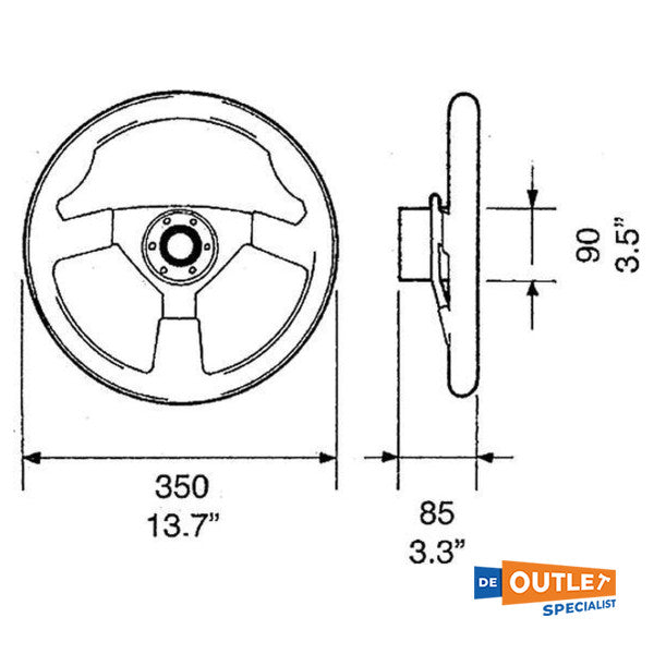 Volario de dirección negro UltraFlex Marettimo 350 mm - 64304H